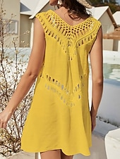 cheap Beach Dresses-Women's Swimwear Cover Up Swim Dress Dress Swimsuit Cut Out Vacation Beach Wear Solid Color V Neck Sleeveless Bathing Suits