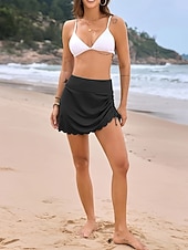 זול סט ביקיני 3 חלקים-בגד ים נשים ביקיני עם תחתית חצאית דחיסת בטן מותן גבוהה דק חופשת חוף צבעים מוצקים בלי שרוולים