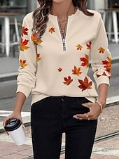 cheap Floral Hoodies-Women's Pullover Sweatshirt Zip Up Sweatshirts Zipper Print Floral Graphic Fashion Casual Long Sleeve Crew Neck Regular Tops Street Dailywear khaki Fall Winter
