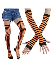 abordables Accessoires-Ensembles de chaussettes et gants à rayures montantes Mardi Gras pour femmes plusieurs couleurs design amusant et coloré parfaits pour le carnaval et les bals masqués