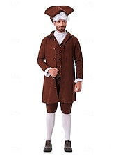 voordelige Outfits-250e jubileum VS Rococo Barok Outfits Lange Mouwen George Washington Koloniaal Onafhankelijkheidsoorlog Kostuum Voor heren Carnaval Independence Day 4 juli Volwassenen Jas Broeken Kraag