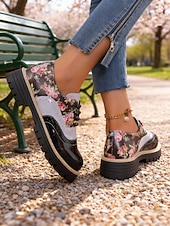 Χαμηλού Κόστους Γυναικεία Παπούτσια-Γυναικεία vintage φλοράλ πλατφόρμες brogues της δεκαετίας του 1970 – ρετρό λουστρίνι με κορδόνια από συνθετικό δέρμα για casual εξόδους, street style και καθημερινή χρήση