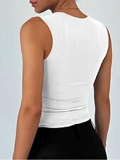 Χαμηλού Κόστους Απλή δεξαμενή-Γυναικεία Καμισόλ Tank Top Σουρωτά Συμπαγές Χρώμα Στυλάτο Καθημερινό Αμάνικο Τετράγωνη Λαιμόκοψη Crop Tops Καθημερινά Αργίες Μαύρο Λευκό Κρασί Ρουμπίνι Καλοκαίρι Άνοιξη