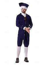abordables Tenues-250e anniversaire des États-Unis Rococo Baroque Tenues Manches longues George Washington Epoque Coloniale Guerre d'indépendance américaine Déguisement Homme Carnaval Jour de l'indépendance 4 juillet
