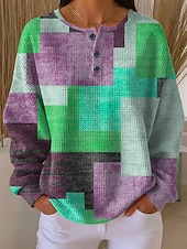 economico Felpe con Cappuccio Testurizzata-Per donna Felpa Pullover Bottoni Grafico Geometrico Moda Casual Stampa Manica Lunga Girocollo Top Regolari Casuale Casa Lavoro Giallo Rosso Arancione Verde Primavera Autunno