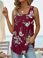 Недорогие Цветочные блузки-Жен. Рубашка Футболка Пэчворк С принтом Сплошной цвет Цветочный принт Графика Элегантный стиль Стиль Классика Без рукавов U-образный вырез Обычные топы Повседневные На выход выходные