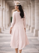 baratos Conjuntos de vestidos para mamãe-Duas Peças Linha A Longuette Vestido de convidada de casamento Vestido Para Mãe dos Noivos Manga Curta Decorado com Bijuteria Elegante Tamanhos Grandes Convidado do casamento Festa de Casamento