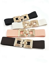 Недорогие День святого Валентина-Эластичный нейлоновый пояс для женщин с квадратной золотой пряжкой, доступен в нескольких цветах, идеально подходит как для повседневной носки, так и для торжественных случаев.