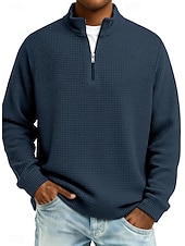 abordables Camiseta de punto gofre-Hombre Camiseta de punto gofre camiseta Casual Exterior Cuello Mao Cremallera de un cuarto Manga Larga Moda Moderno Color sólido Con Texturas De Punto Otoño Primavera &amp; Otoño Otoño invierno Ajuste