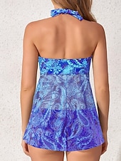 economico Tankini-Costume da bagno a due pezzi da donna tankini con ferretto culotte sgambate controllo pancia vita alta slim schiena scoperta vacanza mare senza spalline floreali senza maniche