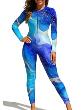 billiga One Pieces Rash Guards-Dam Normal Rash-guards Helkroppsutslagskydd Baddräkt Marmor med inbyggd BH Dragkedja fram UV Solskydd Fullständig Täckning UPF50+ Långärmad Heltäckande Badkläder Baddräkt Surfing Paddling Strand