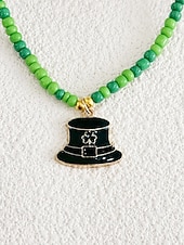 levne Příslušenství-Dámský náhrdelník s trojlístkem ze slitiny a akrylu s různými styly přívěsků, zelené korálky, ideální na Den svatého Patrika i na každodenní nošení