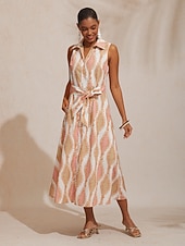  A-Linie Maxikleid Hemdkragen Gürteltasche Urlaub