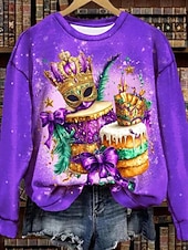 economico Abbigliamento femminile per il Carnevale-Felpa Pullover da Donna Carnival Maglietta Grafica Astratta Casual Maniche Lunghe Collo Giro Regular Tops Moda Quotidiana Giallo Viola Verde Primavera Inverno
