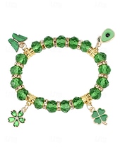  Dámský náramek s přívěsky ke Dni svatého Patrika, přívěsek se zeleným trojlístkem, korálkový design v různých stylech, slitina a umělé krystaly, slavnostní irské párty šperky pro ženy