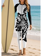 cheap One Pieces Rash Guards-Women's Medium Standard Rash Guard Full Body Swimwear Dive Skin Suit Floral Abstract Front Zip UPF50+ Quick Dry High Elasticity Long Sleeve Swimwear Bodysuit Surfing Canoeing Diving Summer