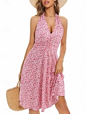 economico Abiti floreali-Per donna Mini Abito Abito a trapezio Vestito all'americana Vacanza Casual All'aperto Uscire Vestibilità regolare Floreale Grafico Senza Maniche All'americana Blu Giallo Rosa Rosso Estate Primavera
