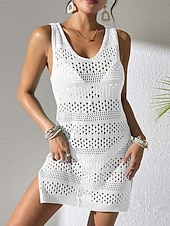 abordables Vestidos de playa-Mujer Bañadores Tapadera Vestido de Baño Traje de baño Cortado Vacaciones Ropa de playa Color sólido Escote en U Sin Mangas Trajes de baño