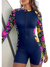 economico Rash Guards Interi-Per donna Top sottomuta Costume da bagno Costumi da bagno sportivi Floreale Tropicale Con zip Imbottitura rimovibile Cerniera Frontale Protezione Solare UV UPF50+ Ultra Leggero (UL) Manica Lunga