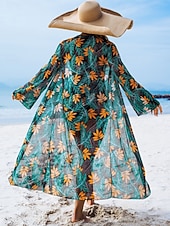 economico Set bikini 3 pezzi-Costume da bagno tre pezzi bikini da donna palme controllo della pancia snella senza schienale abbigliamento da spiaggia floreale foglie scollatura a V senza maniche