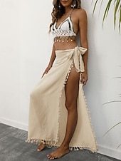 levne Zavinovací sukně-Dámské Plavky Šaty do vody Sukně Plavky Třásňový lem prázdniny Oblečení na pláž Pevná barva Bez rukávů Plavky