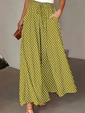 preiswerte weites Bein und hohe Taille-Damen Weites Bein Chinos Hosen Hose Urlaub Streetwear Lässig Lang Mittlere Taillenlinie Tupfen Tasche Elastischer Bund Bequem Unelastisch Täglich Outdoor Urlaub Hellgrau Dunkelgrau Schwarz Rot Sommer