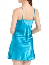 tanie Jednoczęściowe piżamy (kombinezony) damskie-Damskie Koszula nocna Codzienny Miękkie Satynowe Czyste kolory Koronka Odkryte plecy Sukienka Codzienny Dom Łóżko Bez rękawów Paski Błękit jeziora Czarny Biały Rumiany róż Czerwony Lato Luźna