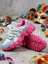 economico Sneakers da donna-Sneaker Chunky Blocco Colorato Verde e Bianco da Donna per Mardi Gras con Lacci in Cordoncino – Scarpe Platform Vivaci per Carnevale Feste anni '90 e Moda Urbana