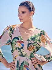 お買い得  バケーションドレス-シフォンボタニカルプリントのゆったりとしたマキシドレス、バケーション