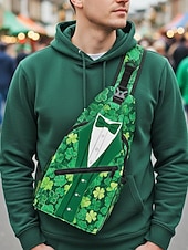 Bolso bandolera de poliéster para hombre, diseño de esmoquin del Día de San Patricio con estampados de tréboles y monedas, múltiples diseños, perfecto para celebraciones navideñas y uso diario.