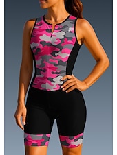 cheap Women's Triathlon Clothing-Women's Cycling Jersey Triathlon Tri Suit Downhill Jersey Sleeveless Summer Spring Autumn / Fall Blue Rose Red Geometric Camo / Camouflage Bike Sunscreen UV Resistant 3D Pad Cycling Quick Dry Sports