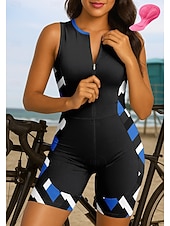 お買い得  婦人服のセット-女性用 トライスーツ サイクルジャージセット ノースリーブ マウンテンサイクリング ロードバイク 夏 ブルー ブラック 幾何学模様 バイク 3Dパッド 速乾性 抗紫外線 フロントファスナー 反射性ストリップ スパンデックス ライクラ スポーツ 衣類