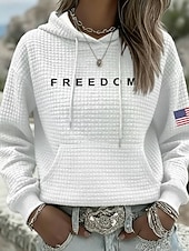 ieftine Ziua Independenței Top-Hanorac pentru femei patriote de Ziua Independenței hanorac cu glugă grafic literă casual cu mânecă lungă ținute obișnuite stradă purtare zilnică cu buzunar imprimare negru alb gri primăvară toamnă