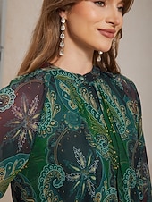  Жен. Рубашка Блуза Пуговицы С принтом Графика Огурцы Этнический Мода Длинный рукав Фонарь рукавом V-образный вырез Обычные топы Повседневные Офис День Святого Патрика Зеленый Весна & осень