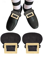  Cubrezapatos para hombre para el Día de San Patricio, polainas negras de piel sintética con hebilla dorada, cubrezapatos elásticos sin cordones, accesorios para disfraz de duende para festivales, desfiles y fiestas irlandesas.