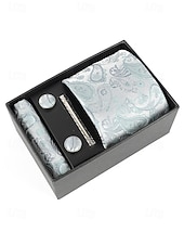 preiswerte Hochzeit ACC-Geschenkset für Herren aus Polyester mit Paisley-Muster: Krawatte, Manschettenknöpfe, Einstecktuch und Krawattenklammer – perfekt für Hochzeiten und als Geschenk.