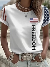  Ημέρα Ανεξαρτησίας Πατριωτικό Γυναικείο Τ-Shirt Γραφικό Σημαία Σημαία Vintage Στυλάτο Κλασικό Μακρυμάνικο Crew Neck Κανονικά Μπλουζάκια Καθημερινά Σαββατοκύριακο Print Λευκό Καλοκαίρι Άνοιξη