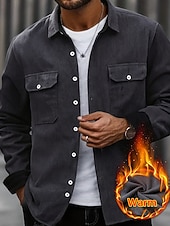preiswerte Lässige Jacken-Herren Hemdjacke Cordjacke Freizeitjacke Jacke-Shirt Lässig Täglich Tasche Knöpfe Herbst Winter Farbblock Streetwear Täglich Umlegekragen Regulär Blau Dunkelgrau Rote Khaki Armeegrün Jacken