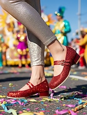 preiswerte Frauen Schuhe-Damen Mardi Gras Glitzer Mary Jane Schuhe – Funkelnde Doppelriemen Niedrigblockabsätze festliche Karnevalsparty-Fußbekleidung für Umzugsteilnehmer Tänzerinnen und Feier-Outfits