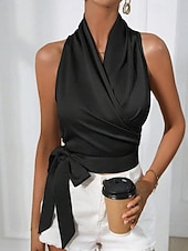 Недорогие Нарядные блузки-Жен. Блуза Открытая спина Полотняное плетение Стиль Секси Без рукавов НАЙКА НЕКО Обычные топы Праздники На выход Синий Черный Цвет шампанского Светло-зеленый Лиловый Лето Весна