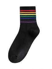 baratos Acessórios-Conjunto de meias de cano alto com listras do Mardi Gras - Pacote de 6 meias casuais em mistura de algodão estilo unissex para carnaval festival do orgulho e roupas de festa