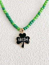 levne Příslušenství-Dámský náhrdelník s trojlístkem ze slitiny a akrylu s různými styly přívěsků, zelené korálky, ideální na Den svatého Patrika i na každodenní nošení