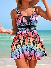 رخيصةأون السباحة-نسائي ملابس السباحة تانكيني 2 قطعة مايوه روب ملابس السباحة بدون ظهر العطلة ملابس الشاطئ ورد الرسم V رقبة بدون كم بدلة سباحة