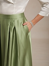 levne Jednoduché sukně-Dámské Saténové sukně Elegantní Maxi Středně vysoký pas Sukně Lehce elastické Koktejlový večírek Svatba Host Mechově zelená Léto Satén