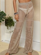 Χαμηλού Κόστους Τυλίξτε Φούστα-Γυναικεία Μαγιό Που καλύπτει Παντελόνι Μαγιό Με κοψίματα Διακοπές Ρούχα παραλίας Συμπαγές Χρώμα Αμάνικο Μαγιό