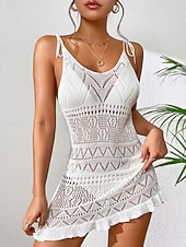 abordables Vestidos de playa-Mujer Bañadores Tapadera Vestido de Baño Traje de baño Cortado Vacaciones Ropa de playa Color sólido Escote en Pico Sin Mangas Trajes de baño