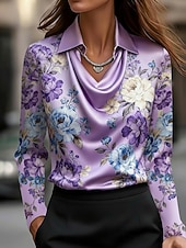 ieftine Bluze elegante-Pentru femei Cămașă Elegant Top din satin Bluze din Mătase  Imprimeu Decorat Floral Grafic Elegant Stilat Casual Manșon Lung Glugă Gât Topuri obișnuite Zilnic Muncă Concediu Negru Alb Mov Primăvar