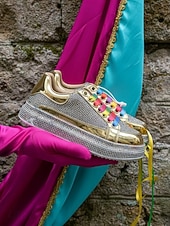 halpa Naisten kengät-Naisten Mardi Gras sateenkaari rhinestone-lenkkarit metallinhohtoisilla kultaisilla yksityiskohdilla – Rohkeat ja kimaltelevat täydelliset karnevaaleihin naamiaisjuhliin festivaaleille ja katutyylille