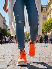 abordables Chaussures de femme-Baskets de course orange pour femmes tissu en mesh respirant chaussures de sport confortables et légères pour le carnaval le festival et les activités de plein air