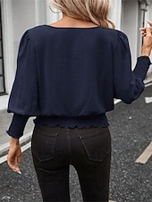 economico Bluse Eleganti-Per donna Blusa Top Eleganti Arricciato Patchwork Tinta unica Semplice Elegante Vintage Signore Manica Lunga Girocollo Top Regolari Quotidiano Lavoro Uscire Blu Nero Bianco Rosa Verde Estate Primavera